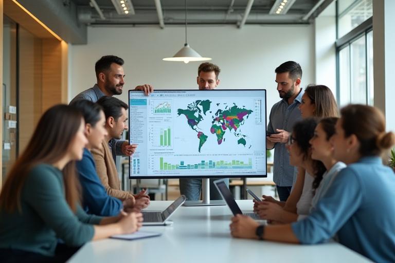 Diverse team of eight Prime Life professionals collaborating in a modern office.